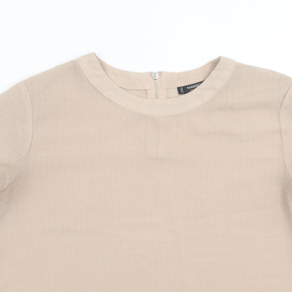 Mango Womens Beige  Polyester Basic Blouse Size S Crew Neck