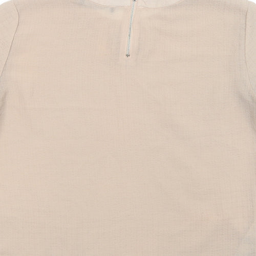 Mango Womens Beige  Polyester Basic Blouse Size S Crew Neck