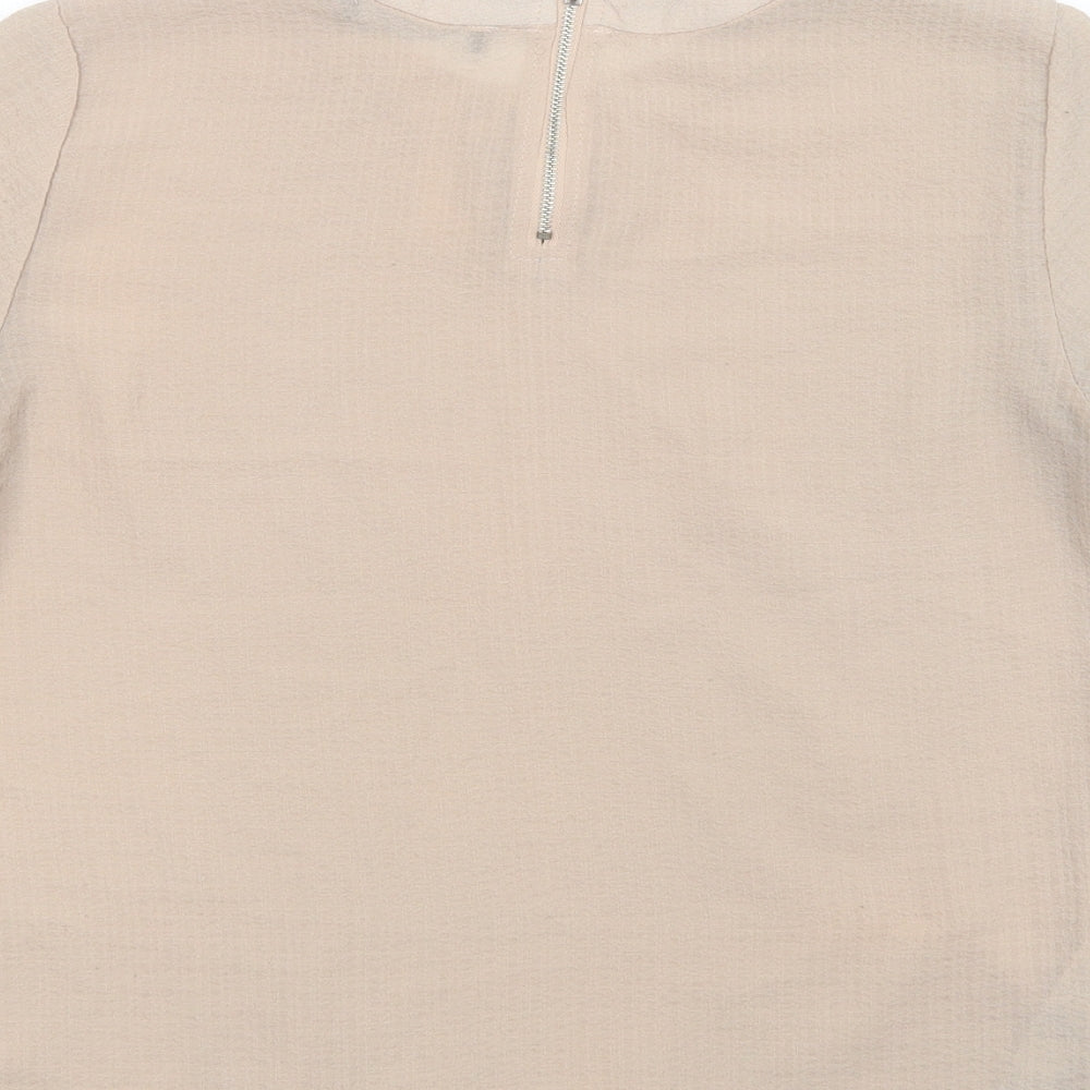 Mango Womens Beige  Polyester Basic Blouse Size S Crew Neck