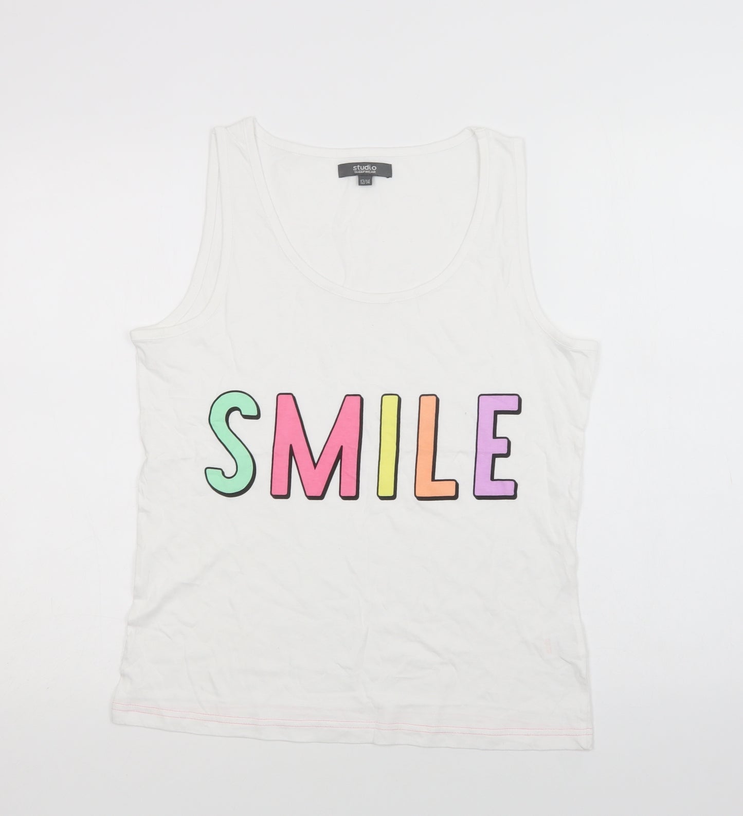 Studio Womens White  Cotton Top Pyjama Top Size 14   - Smile