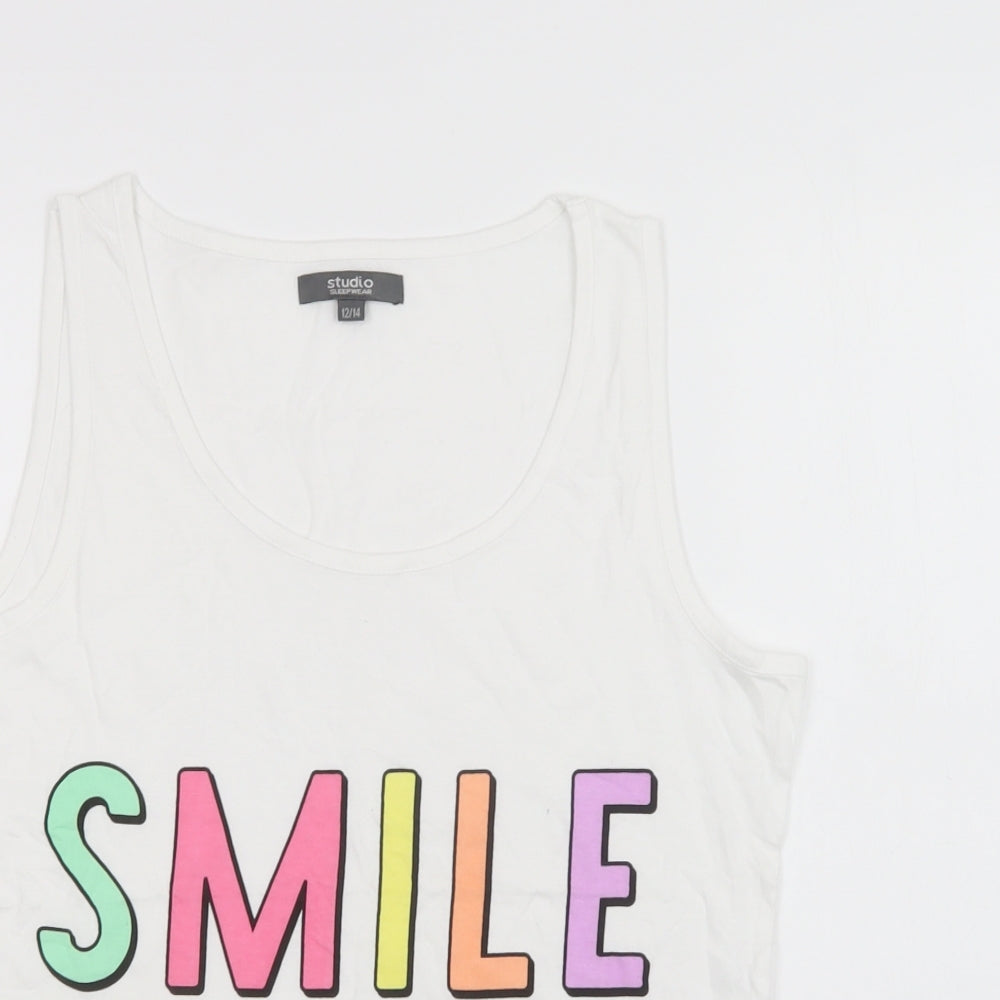 Studio Womens White  Cotton Top Pyjama Top Size 14   - Smile