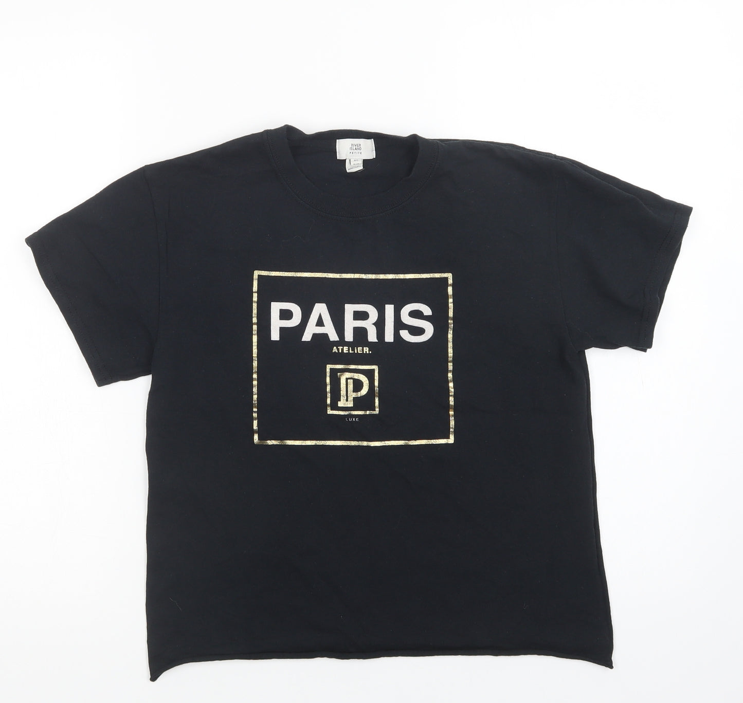 River Island Womens Black  Cotton Basic T-Shirt Size XS Crew Neck - Paris