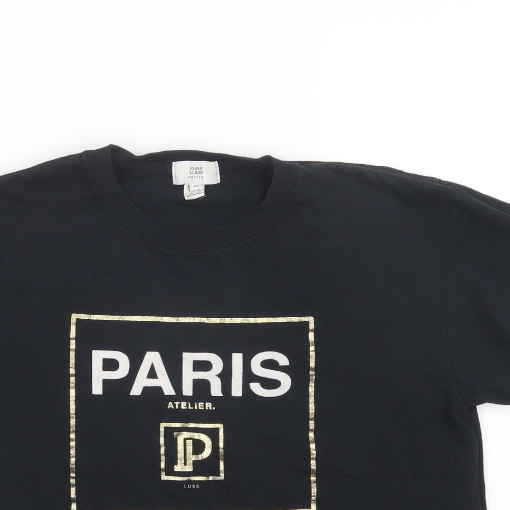 River Island Womens Black  Cotton Basic T-Shirt Size XS Crew Neck - Paris
