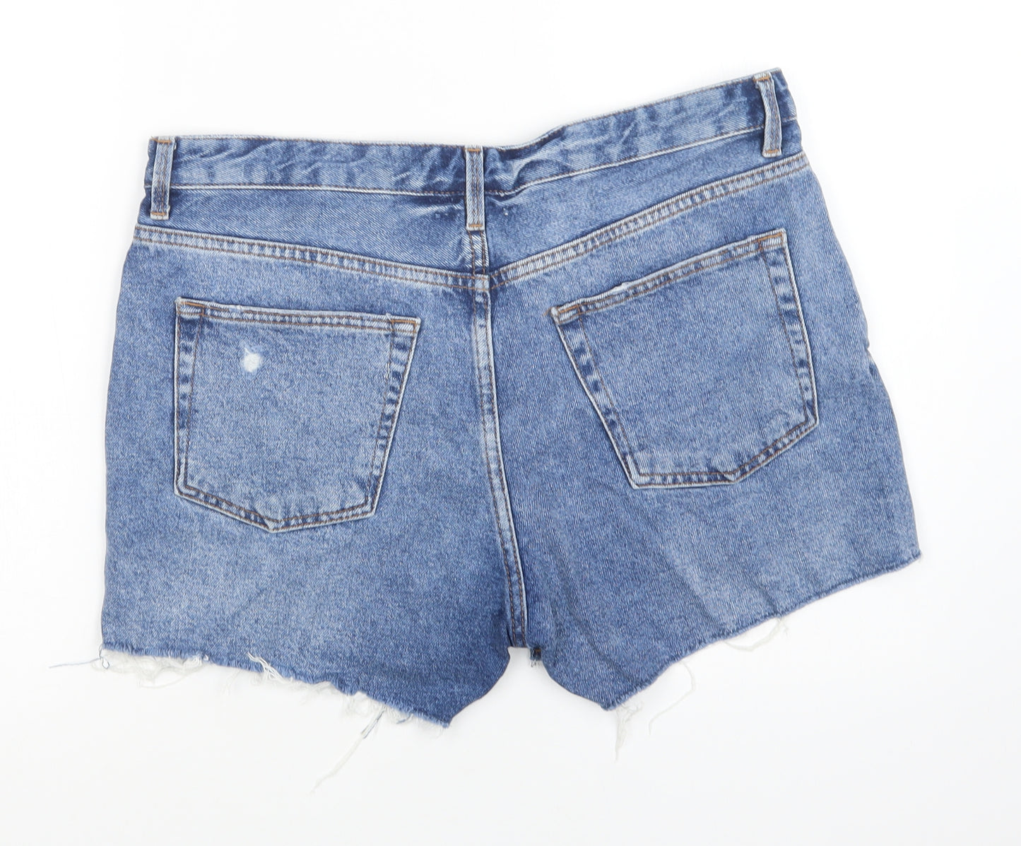 Topshop Womens Blue  Cotton Boyfriend Shorts Size 12 L4 in Regular Button