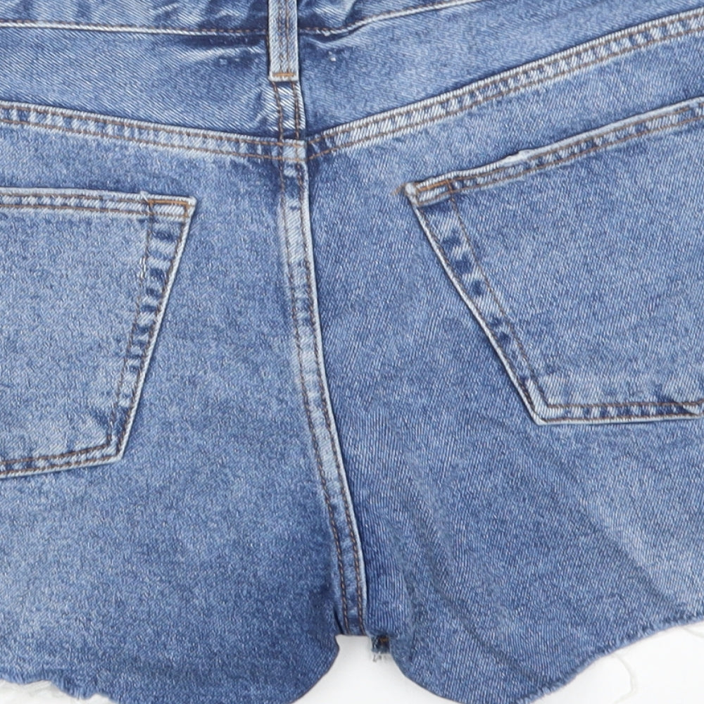 Topshop Womens Blue  Cotton Boyfriend Shorts Size 12 L4 in Regular Button