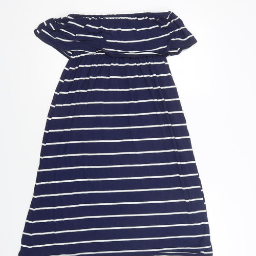 Marietta Womens Blue Striped  A-Line  Size S  Off the Shoulder