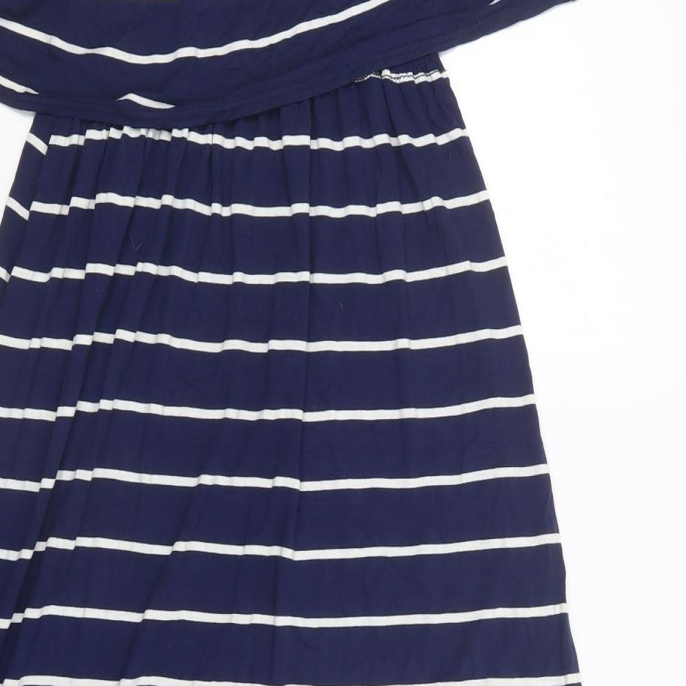 Marietta Womens Blue Striped  A-Line  Size S  Off the Shoulder