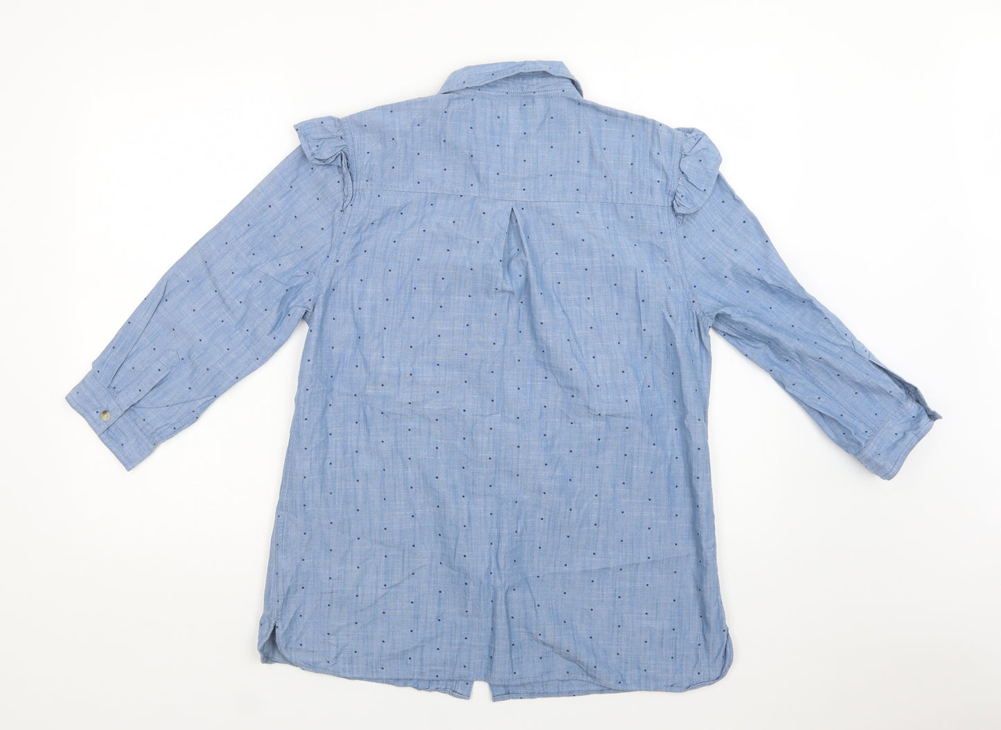 TU Womens Blue Polka Dot Cotton Basic Button-Up Size 14 Collared