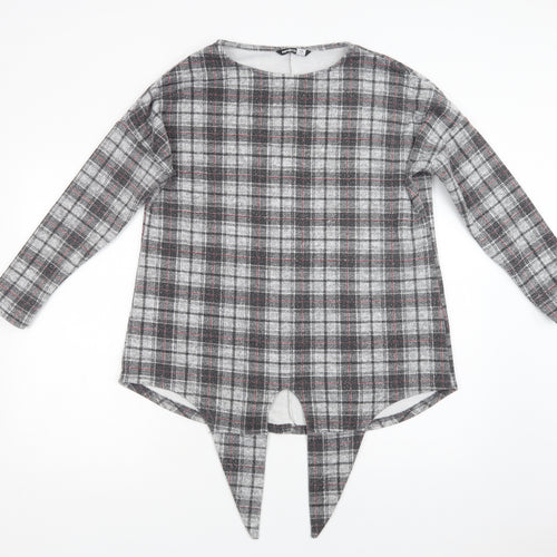 Pep & Co Womens Grey Check Polyester Basic Blouse Size 14 Round Neck