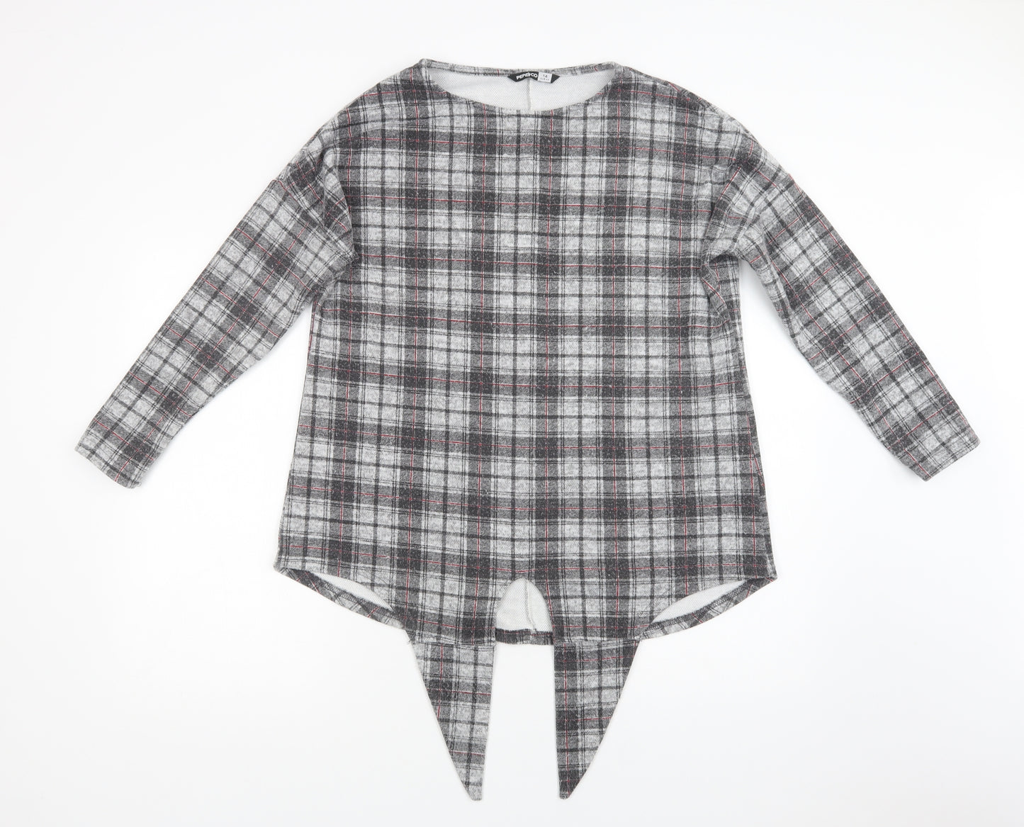 Pep & Co Womens Grey Check Polyester Basic Blouse Size 14 Round Neck