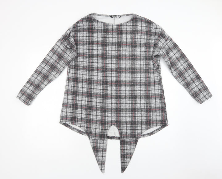 Pep & Co Womens Grey Check Polyester Basic Blouse Size 14 Round Neck