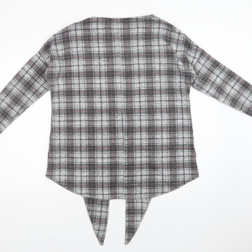 Pep & Co Womens Grey Check Polyester Basic Blouse Size 14 Round Neck