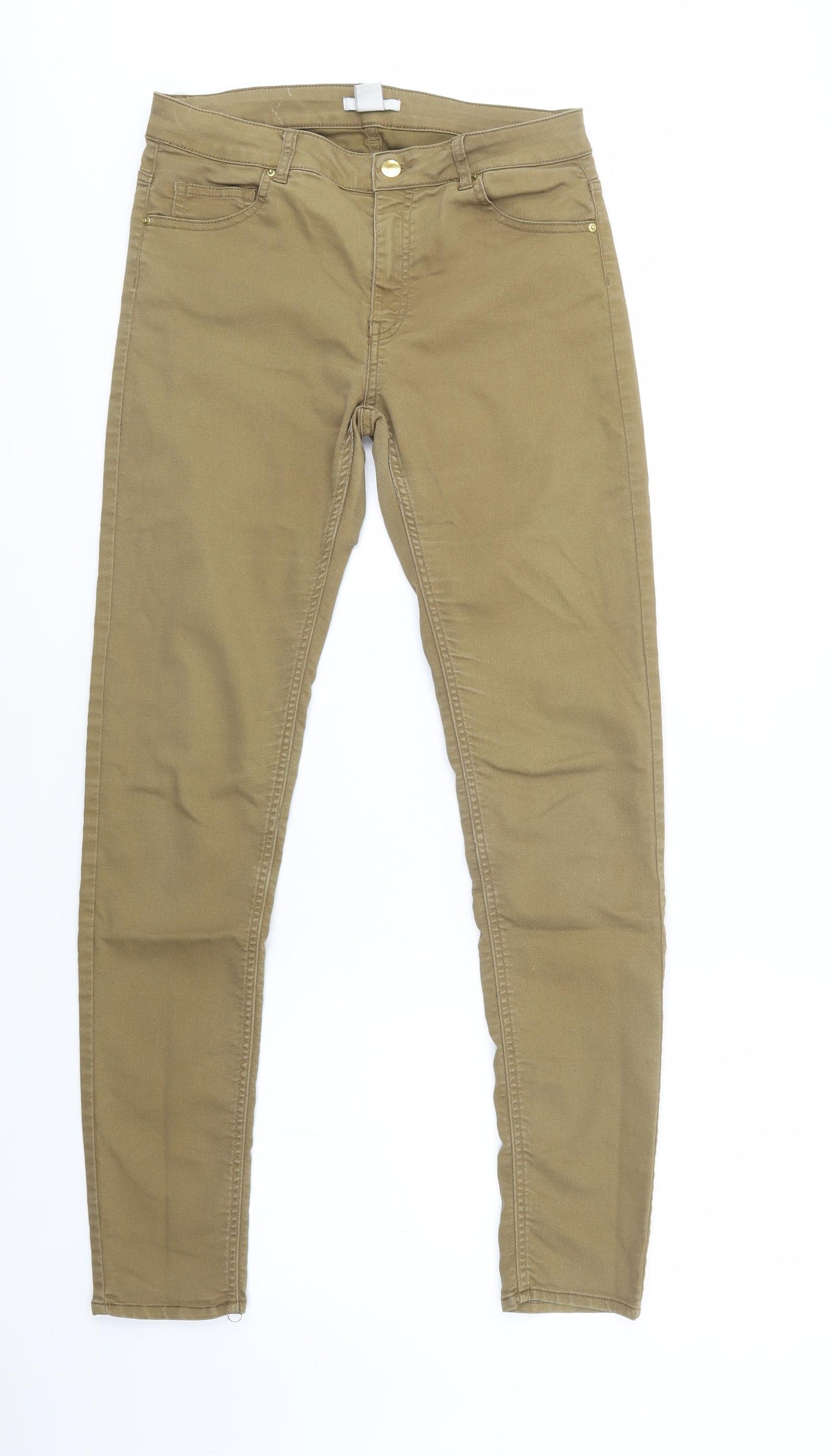 H&M Womens Beige  Cotton Jegging Jeans Size 12 L32 in Regular Button