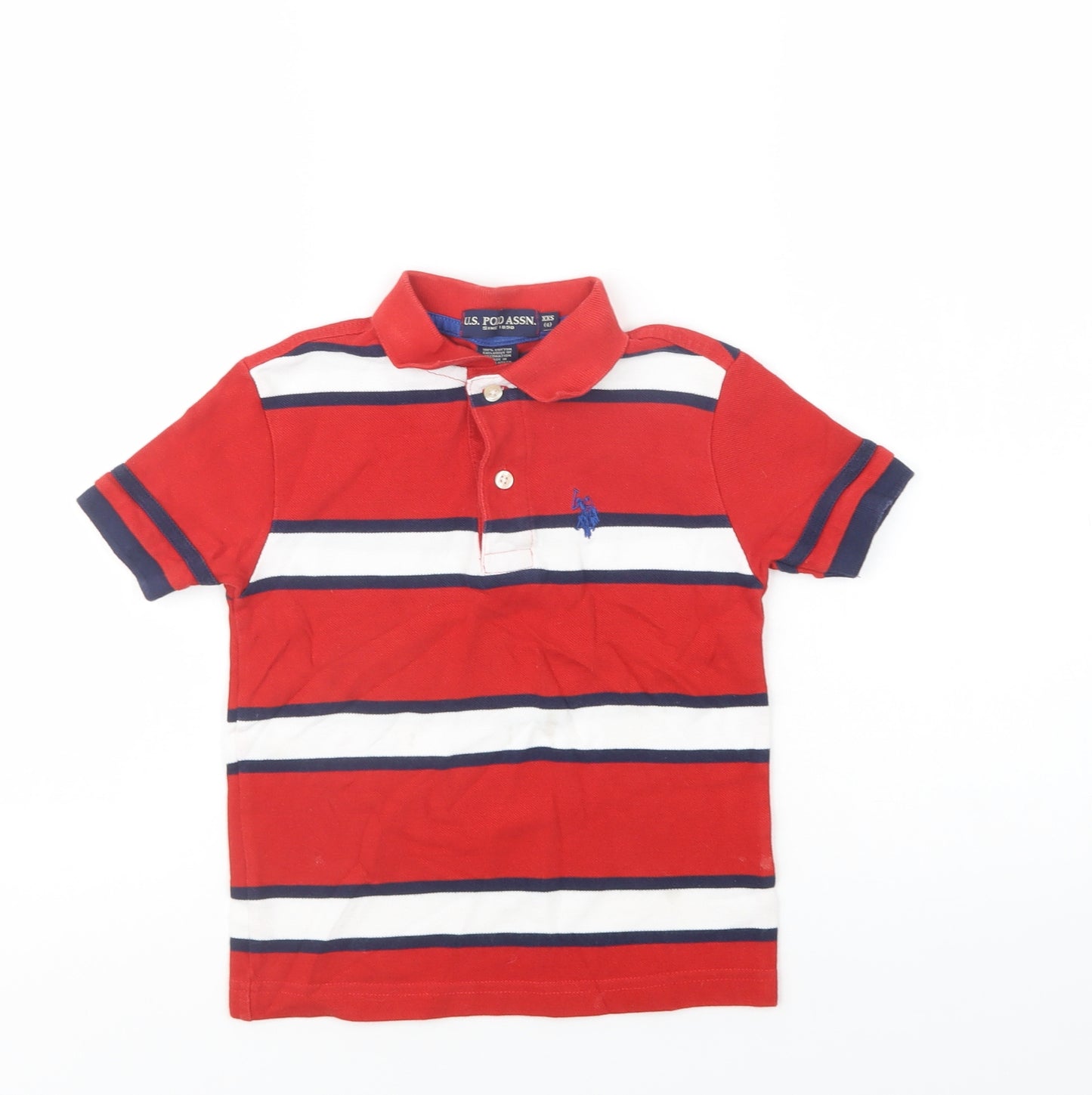 US Polo Assn. Boys Red Striped Cotton Basic Polo Size 3-4 Years Collared Button