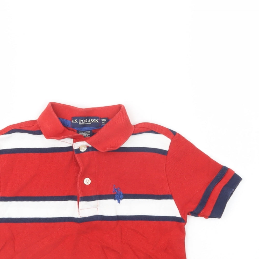 US Polo Assn. Boys Red Striped Cotton Basic Polo Size 3-4 Years Collared Button