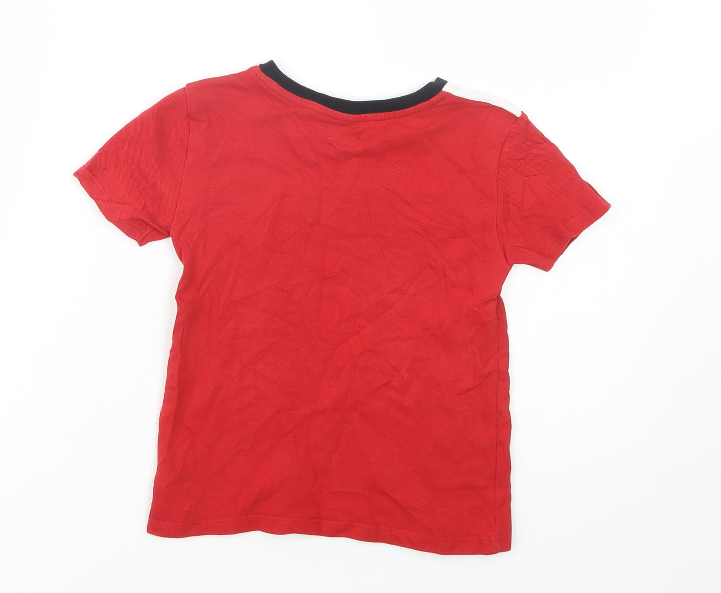 River Island Boys Red Colourblock Cotton Basic T-Shirt Size 4-5 Years Crew Neck