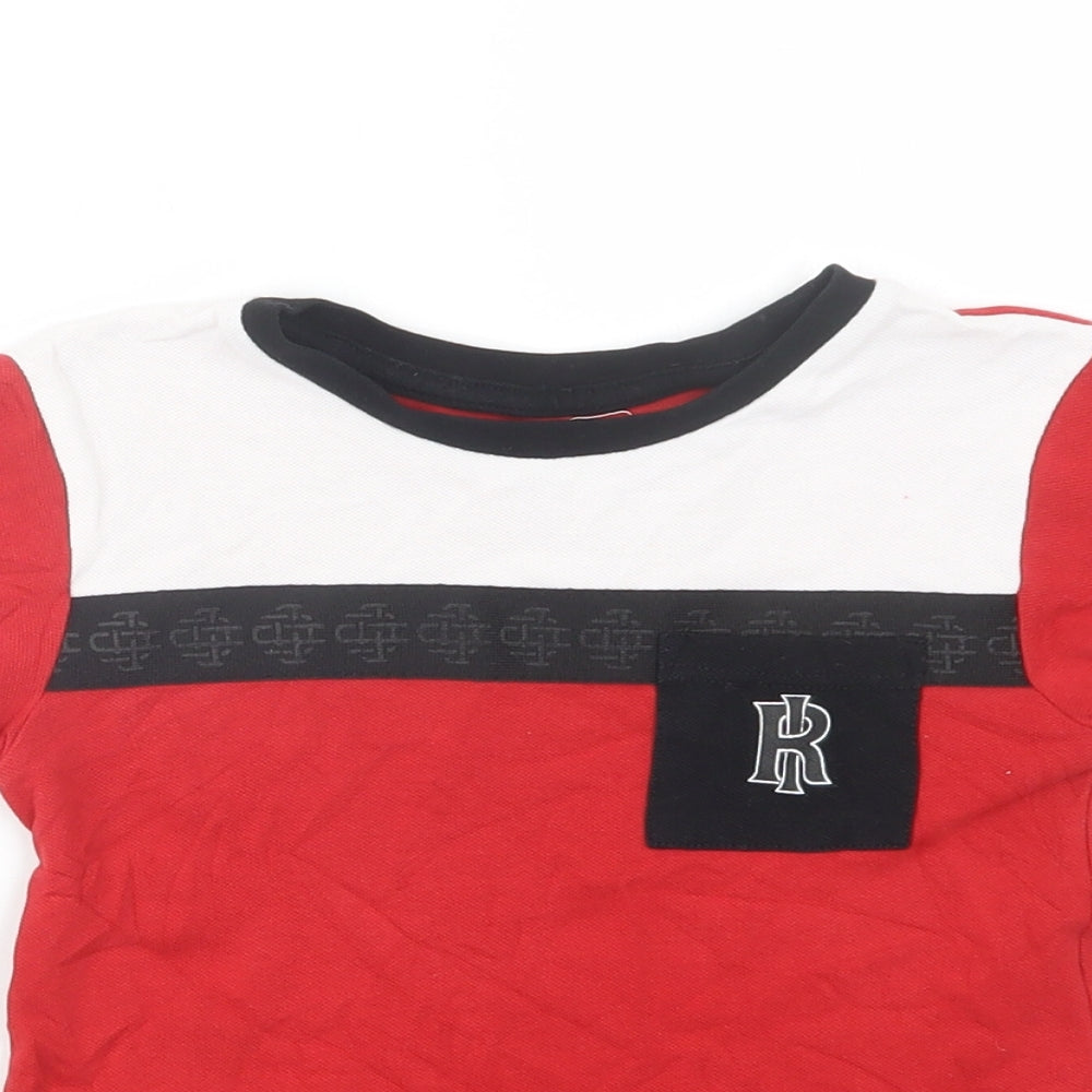 River Island Boys Red Colourblock Cotton Basic T-Shirt Size 4-5 Years Crew Neck