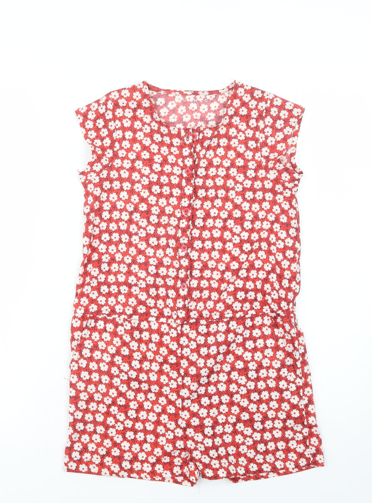 Nutmeg Girls Red Floral Polyester Playsuit One-Piece Size 9-10 Years  Button