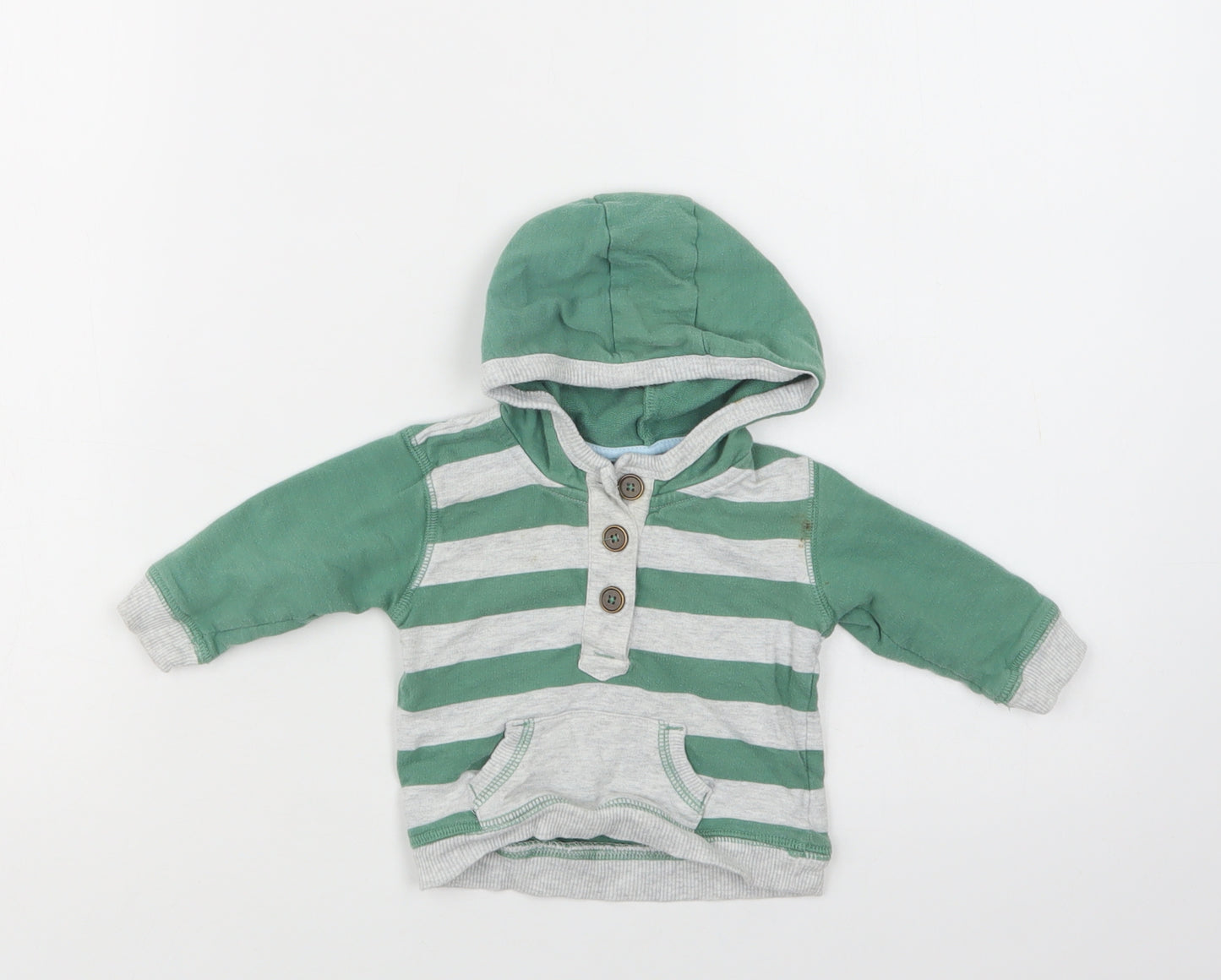George Baby Green Striped Cotton Henley Jumper Size 3-6 Months  Button