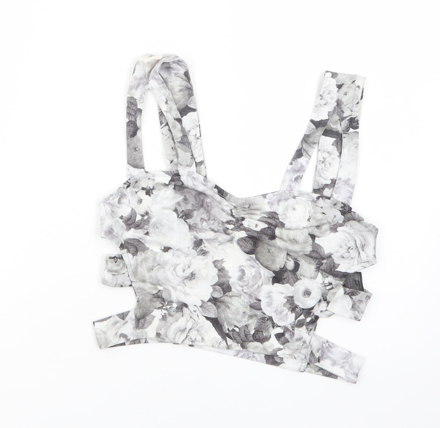 Miss Selfridge Womens Grey Floral Polyester Cropped Tank Size 12 Sweetheart - Sports Bra