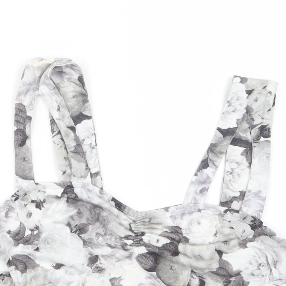 Miss Selfridge Womens Grey Floral Polyester Cropped Tank Size 12 Sweetheart - Sports Bra