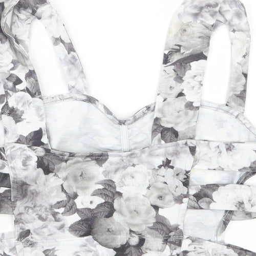 Miss Selfridge Womens Grey Floral Polyester Cropped Tank Size 12 Sweetheart - Sports Bra