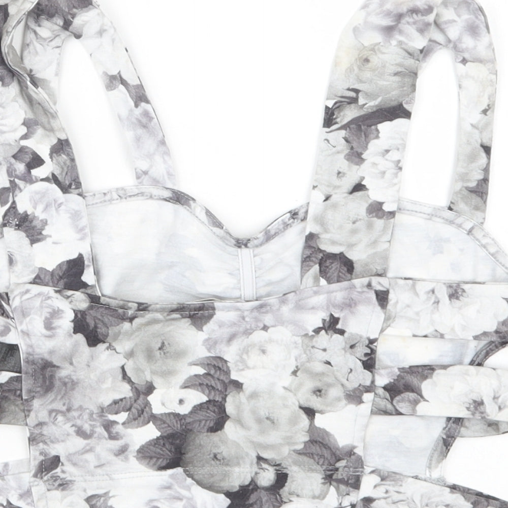 Miss Selfridge Womens Grey Floral Polyester Cropped Tank Size 12 Sweetheart - Sports Bra