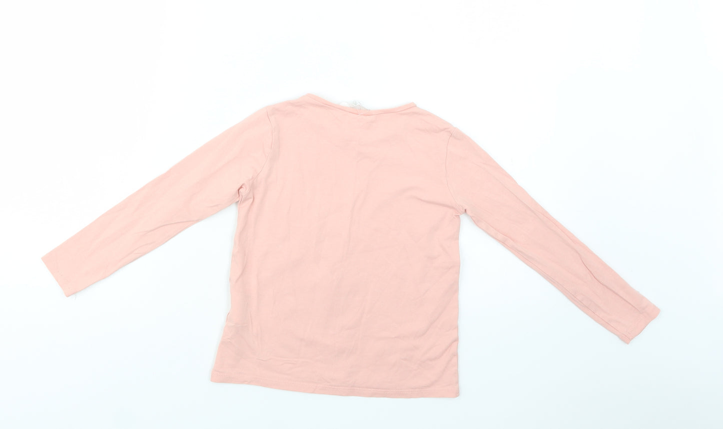 H&M Girls Pink  Cotton Basic Blouse Size 6-7 Years Crew Neck  - Unicorn