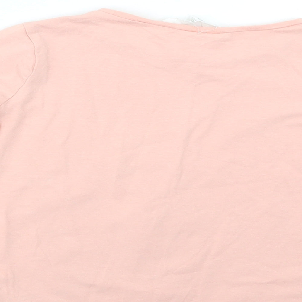 H&M Girls Pink  Cotton Basic Blouse Size 6-7 Years Crew Neck  - Unicorn