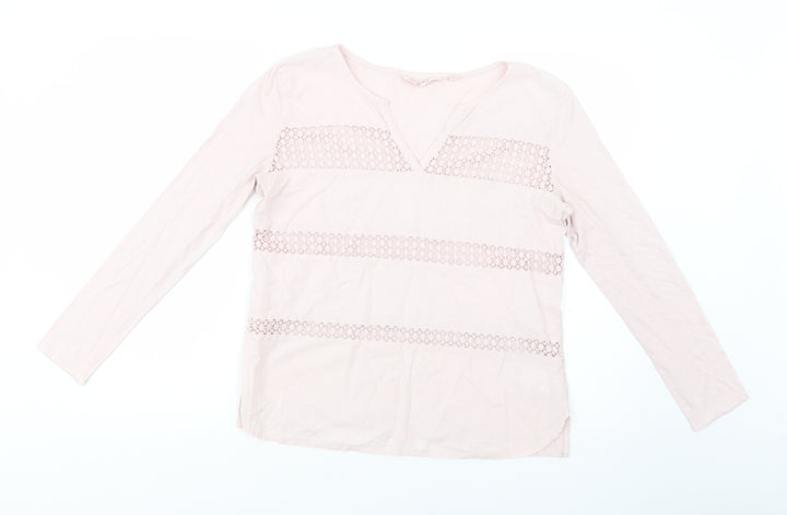 H&M Womens Pink  Cotton Basic Blouse Size M V-Neck