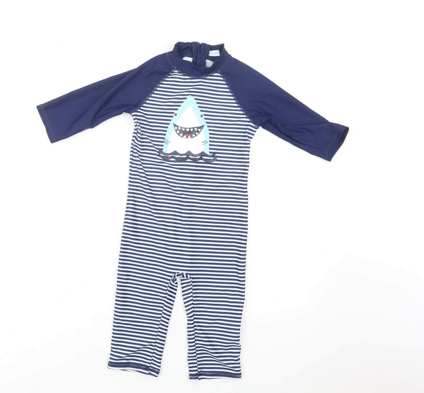 Mothercare Girls Blue Striped Polyester Coverall One-Piece Size 5-6 Years  Zip - Shark