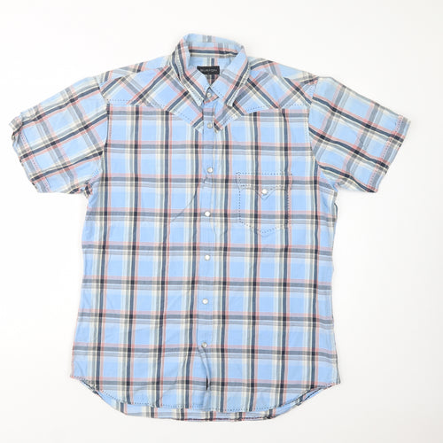 Burton Mens Blue Check Cotton  Button-Up Size L Collared Snap