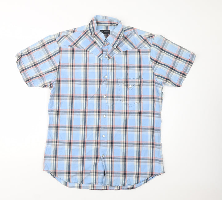 Burton Mens Blue Check Cotton Button-Up Size L Collared Snap