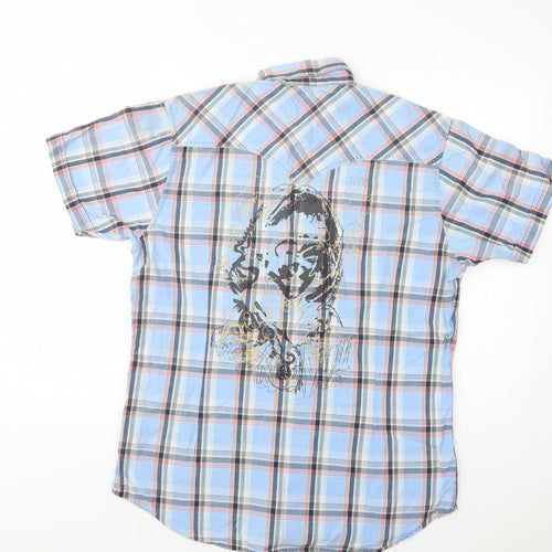 Burton Mens Blue Check Cotton  Button-Up Size L Collared Snap