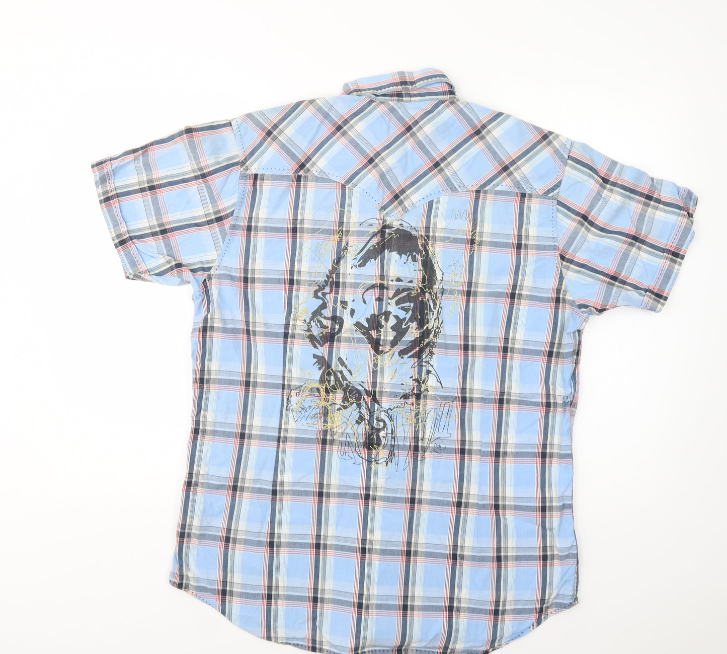 Burton Mens Blue Check Cotton  Button-Up Size L Collared Snap