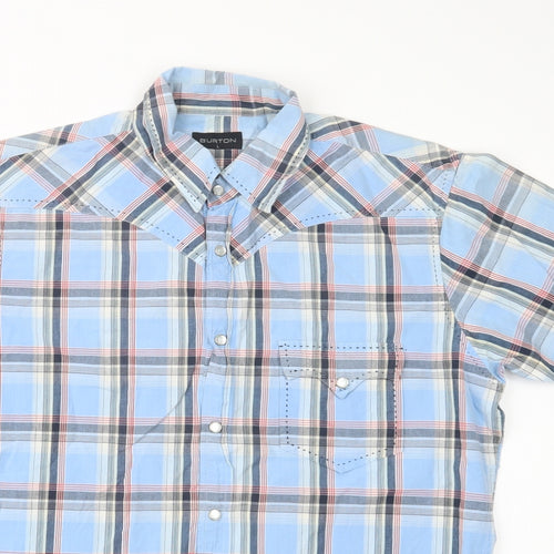 Burton Mens Blue Check Cotton  Button-Up Size L Collared Snap