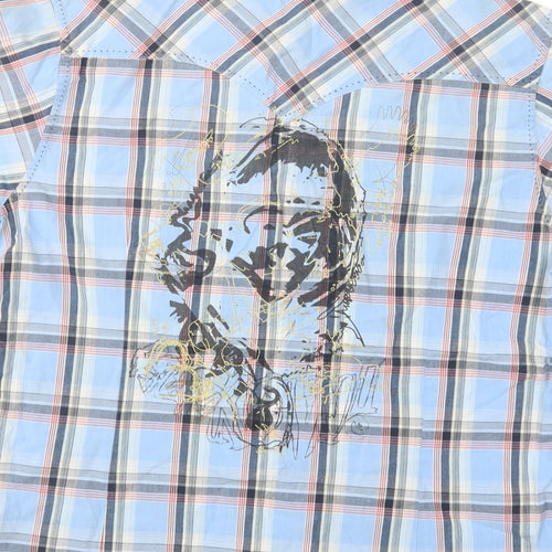 Burton Mens Blue Check Cotton  Button-Up Size L Collared Snap