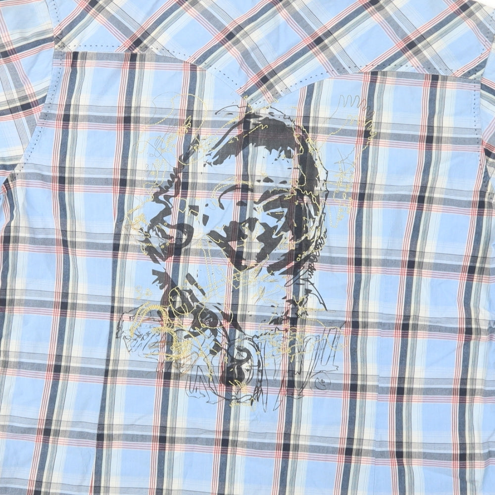 Burton Mens Blue Check Cotton  Button-Up Size L Collared Snap