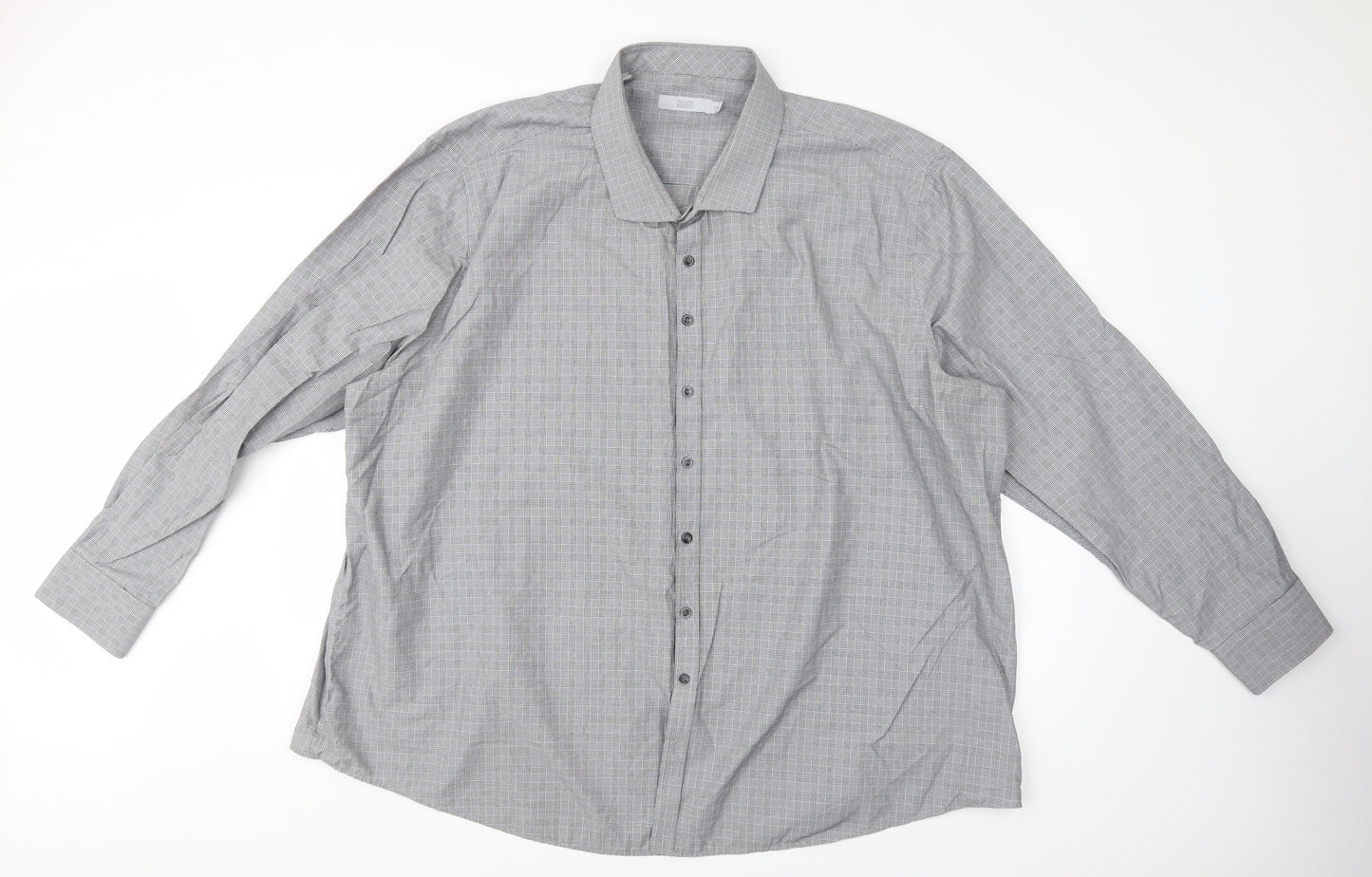 Williams & Brown Mens Grey Check Cotton  Dress Shirt Size 3XL Collared Button