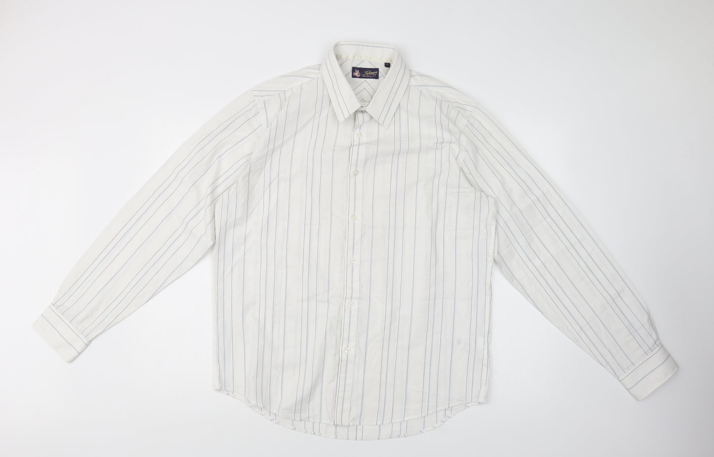 Topman Mens White Striped Polyacrylate Fibre  Dress Shirt Size L Collared Button