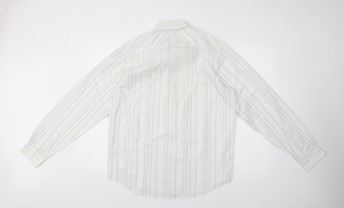 Topman Mens White Striped Polyacrylate Fibre  Dress Shirt Size L Collared Button