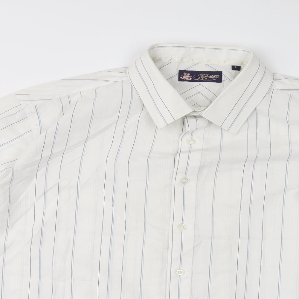 Topman Mens White Striped Polyacrylate Fibre  Dress Shirt Size L Collared Button