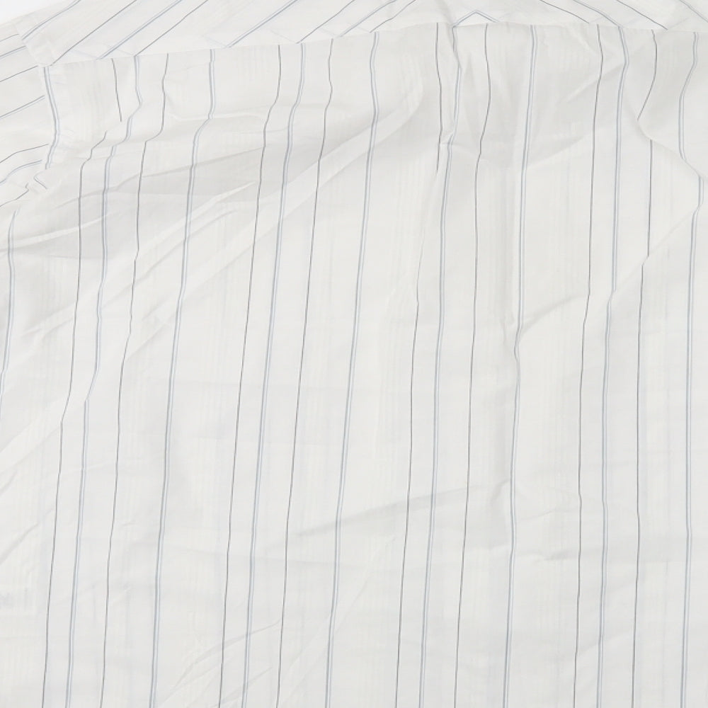 Topman Mens White Striped Polyacrylate Fibre  Dress Shirt Size L Collared Button