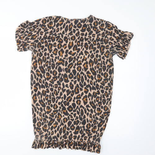 I Saw It First  Womens Brown Animal Print Polyester T-Shirt Dress  Size 6  Crew Neck