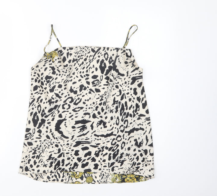 River Island Womens Beige Animal Print Polyester Camisole Blouse Size 6 Square Neck