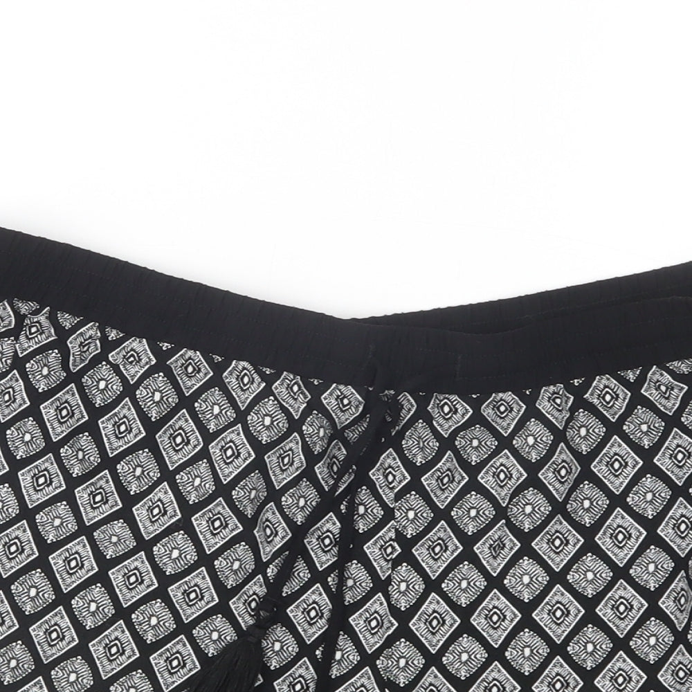 Papaya Womens Black Geometric Viscose Bermuda Shorts Size 14 L4 in Regular Drawstring