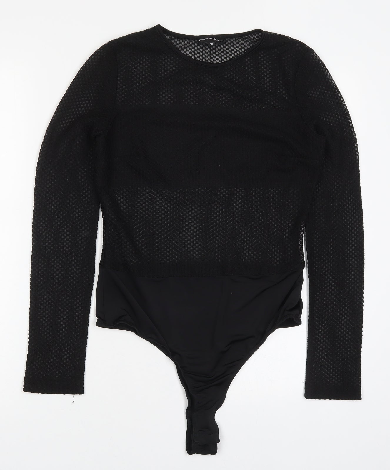 PRETTYLITTLETHING Womens Black  Polyester Bodysuit One-Piece Size 12  Button