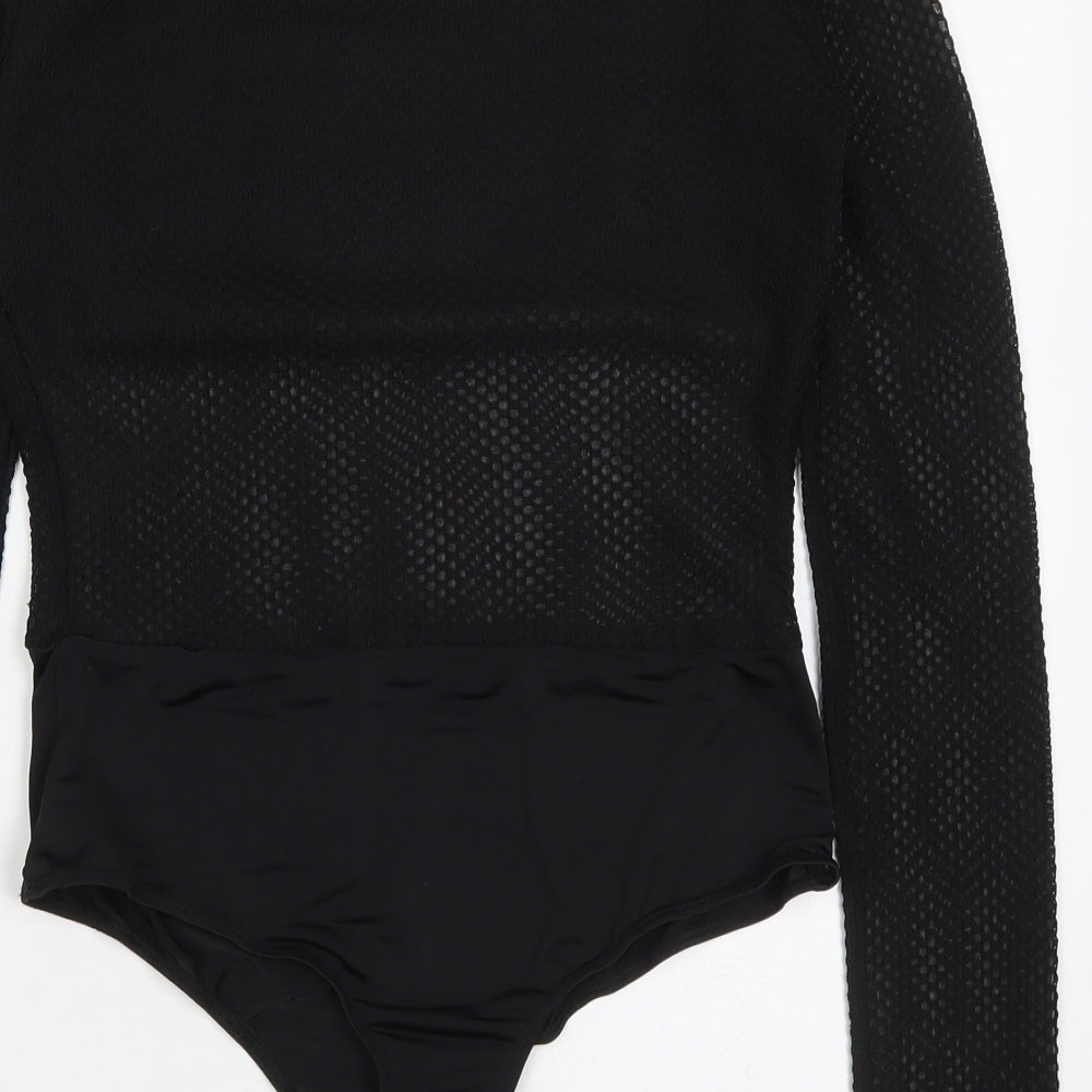 PRETTYLITTLETHING Womens Black  Polyester Bodysuit One-Piece Size 12  Button