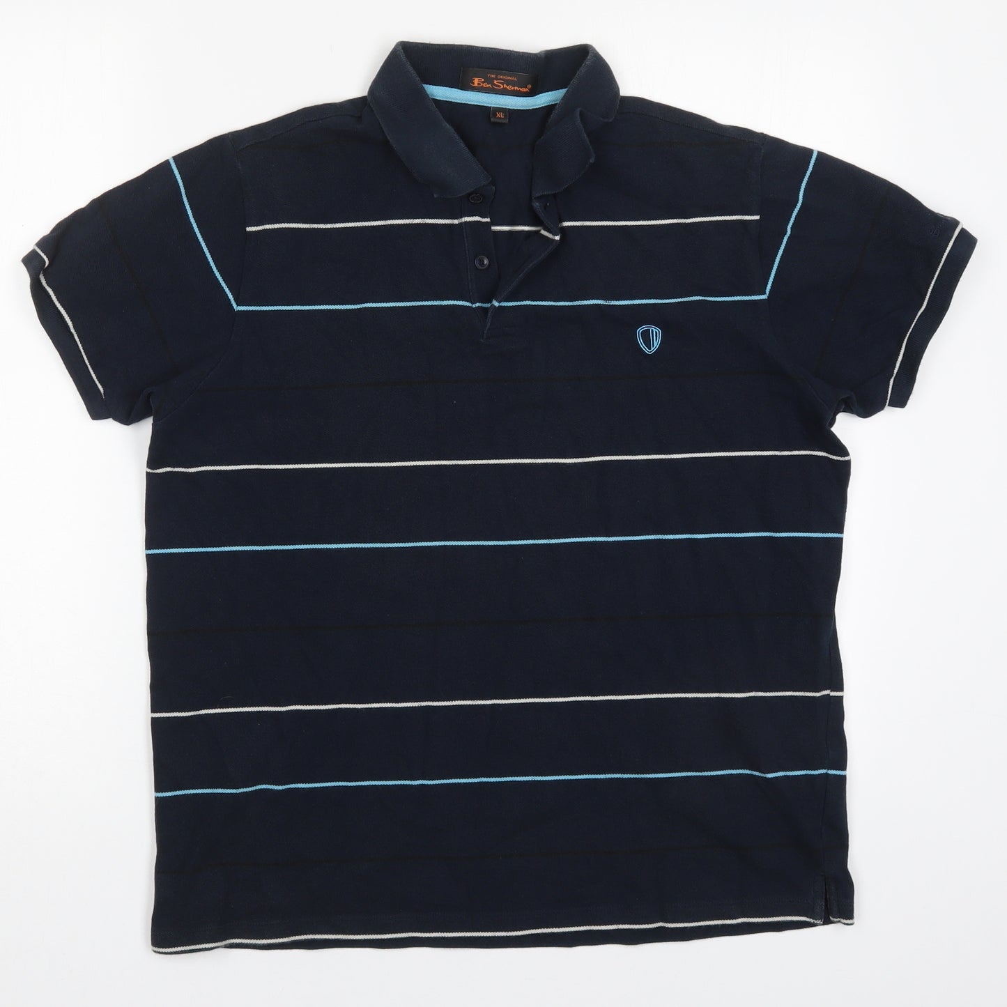 Ban Sherman Mens Blue Striped Cotton  Polo Size XL Collared Pullover