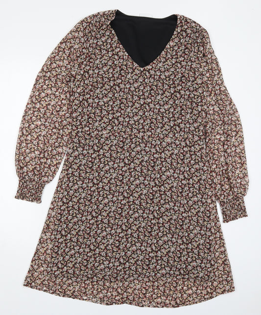 Front view of Villa women’s multicoloured floral polyester a-line, size UK 8, v-neck pullover